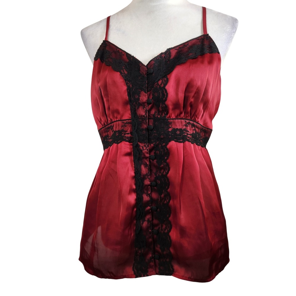Apt. 9 Y2K Vtg Babydoll Slip Top Red Black Satin Lace Fairy Goth Whimsigoth Sz L